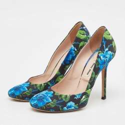 Miu Miu Multicolor Flower Pint Satin Round Toe Pumps Size 37.5
