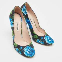Miu Miu Multicolor Flower Pint Satin Round Toe Pumps Size 37.5