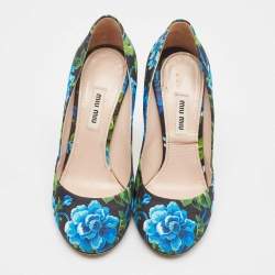 Miu Miu Multicolor Flower Pint Satin Round Toe Pumps Size 37.5