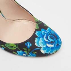 Miu Miu Multicolor Flower Pint Satin Round Toe Pumps Size 37.5