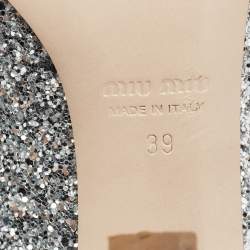Miu Miu Silver Studded Glitter Crystal Embellished Pointed-Toe Pumps Size 39