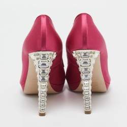 Miu Miu Pink Satin Jewel Embellished Peep Toe Pumps Size 39