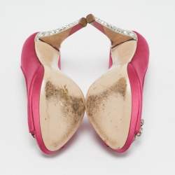 Miu Miu Pink Satin Jewel Embellished Peep Toe Pumps Size 39