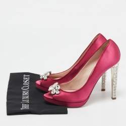 Miu Miu Pink Satin Jewel Embellished Peep Toe Pumps Size 39