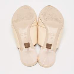 Miu Miu Beige Patent Leather Crystal Embellished Open Toe Mules Size 36