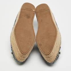 Miu Miu Blue Denim Crystal Embellished Platform Espadrille Flats Size 40