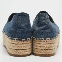 Miu Miu Blue Denim Crystal Embellished Platform Espadrille Flats Size 40