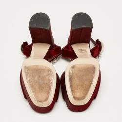 Miu Miu Burgundy Satin Crystal Embellished Platform Sandals Size 39