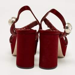 Miu Miu Burgundy Satin Crystal Embellished Platform Sandals Size 39