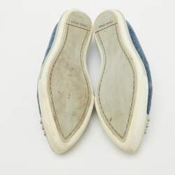 Miu Miu Blue Denim Crystal Embellished Cap Toe Slip On Sneakers Size 37