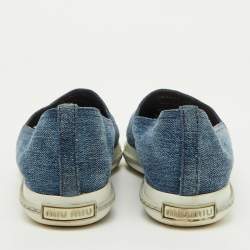 Miu Miu Blue Denim Crystal Embellished Cap Toe Slip On Sneakers Size 37