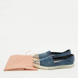Miu Miu Blue Denim Crystal Embellished Cap Toe Slip On Sneakers Size 37