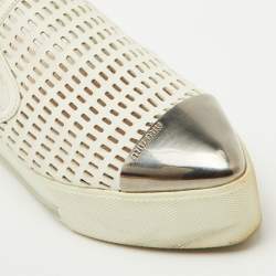 Miu Miu White Perforated Leather Metal Cap Toe Slip On Sneakers Size 37.5