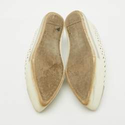 Miu Miu White Perforated Leather Metal Cap Toe Slip On Sneakers Size 37.5