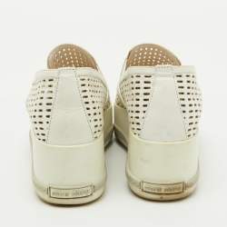 Miu Miu White Perforated Leather Metal Cap Toe Slip On Sneakers Size 37.5