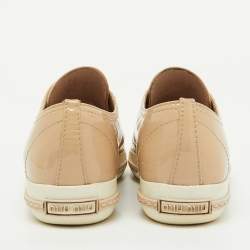 Miu Miu Beige Patent Leather Cap Toe Crystal Embellished Low Top Sneakers Size 37.5