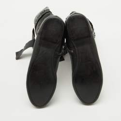 Miu Miu Black Leather Gathered Bow Calf Length Boots Size 37