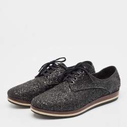 Miu Miu Black Glitter Lace Up Sneakers Size 39