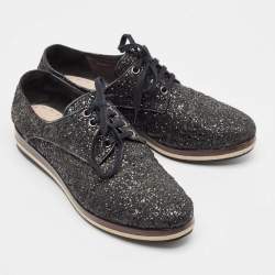 Miu Miu Black Glitter Lace Up Sneakers Size 39