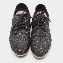 Miu Miu Black Glitter Lace Up Sneakers Size 39