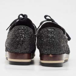 Miu Miu Black Glitter Lace Up Sneakers Size 39