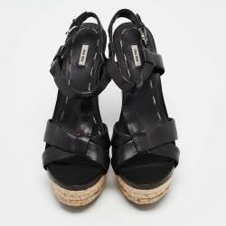 Miu Miu Black Leather Platform Ankle Strap Sandals Size 38.5