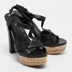 Miu Miu Black Leather Platform Ankle Strap Sandals Size 38.5