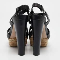 Miu Miu Black Leather Platform Ankle Strap Sandals Size 38.5