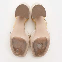 Miu Miu White/Gold Leather and Satin Platform Sandals Size 36