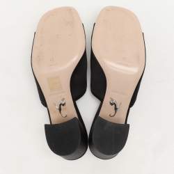 مملوكة مسبقًا Miu Miu Black Satin Crystal Embellished Block Heel Slide Sandals Size 38