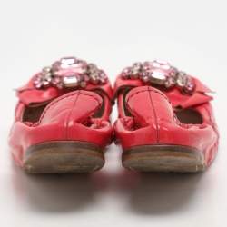 Miu Miu Pink Patent Leather Crystal Embellished Scrunch Ballet Flats Size 35.5