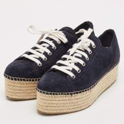 Miu Miu Navy Blue Suede Espadrille Platform Espadrille Sneakers Size 39