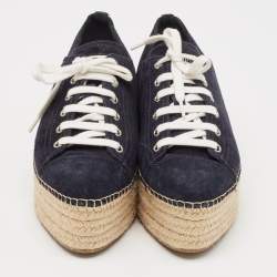 Miu Miu Navy Blue Suede Espadrille Platform Espadrille Sneakers Size 39