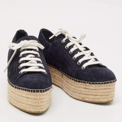 Miu Miu Navy Blue Suede Espadrille Platform Espadrille Sneakers Size 39