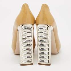 Miu Miu Beige Patent Leather Peep Toe Platform Pumps Size 39.5