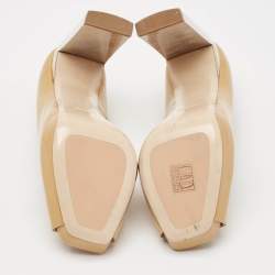 Miu Miu Beige Patent Leather Peep Toe Platform Pumps Size 39.5