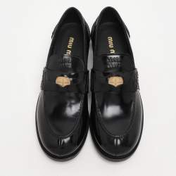 Miu Miu Black Patent Leather Penny Loafers Size 41