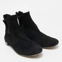 Miu Miu Black Suede Embellished Ankle Boots Size 38