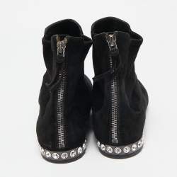 Miu Miu Black Suede Embellished Ankle Boots Size 38