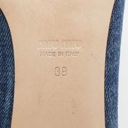 Miu Miu Blue Denim Bow  Crystal Embellished Smoking Slippers Size 39