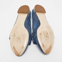 Miu Miu Blue Denim Bow  Crystal Embellished Smoking Slippers Size 39