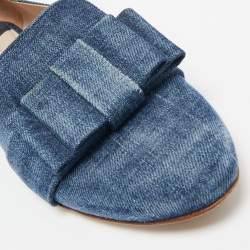 Miu Miu Blue Denim Bow  Crystal Embellished Smoking Slippers Size 39