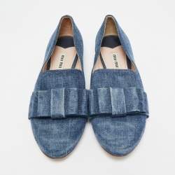 Miu Miu Blue Denim Bow  Crystal Embellished Smoking Slippers Size 39