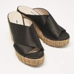 Miu Miu Black Satin Wedge Sandals Size 37.5
