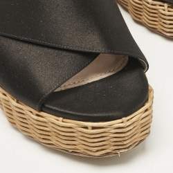 Miu Miu Black Satin Wedge Sandals Size 37.5