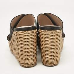 Miu Miu Black Satin Wedge Sandals Size 37.5