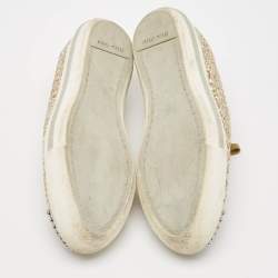 Miu Miu Gold Coarse Glitter Metal Cap Toe Low Top Sneakers Size 37.5