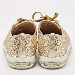 Miu Miu Gold Coarse Glitter Metal Cap Toe Low Top Sneakers Size 37.5