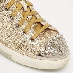 Miu Miu Gold Coarse Glitter Metal Cap Toe Low Top Sneakers Size 37.5