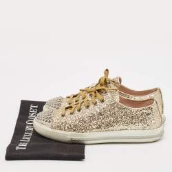 Miu Miu Gold Coarse Glitter Metal Cap Toe Low Top Sneakers Size 37.5